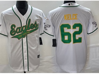  Philadelphia Eagles #62 Jason Kelce White With Gold Name Baseball Jersey