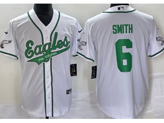 Philadelphia Eagles #6 DeVonta Smith With Kelly Green Numbers Baseball Jersey White