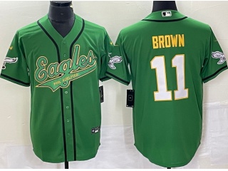 Philadelphia Eagles #11 Aj Brown With Gold Name Baseball Jersey Kelly Green 