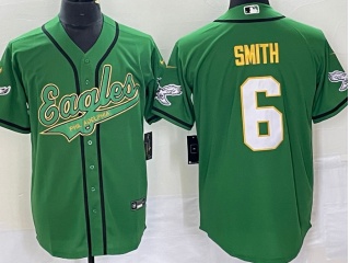 Philadelphia Eagles #6 DeVonta Smith With Gold Name Baseball Jersey Kelly Green