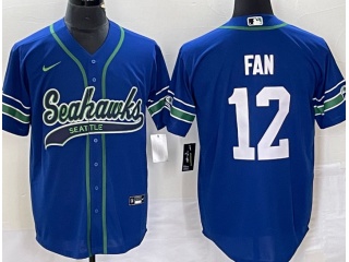 Seattle Seahawks #12 Fan Blue Throwback Baseball Jersey Blue 