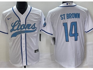 Detroit Lions #14 Amon-Ra St. Brown Baseball Jersey White
