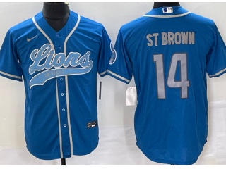 Detroit Lions #14 Amon-Ra St. Brown Baseball Jersey Blue