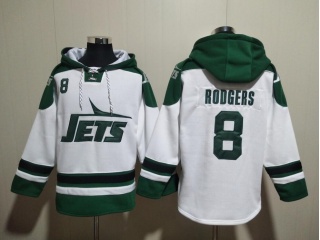 New York Jets #8 Aaron Rodgers Throwback Hoodie White