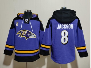 Baltimore Ravens #8 Lamar Jackson Hoodies Purple/Black