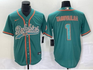 Miami Dolphins #1 Tua Tagovailoa Baseball Jersey Teal
