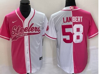 Pittsburgh Steelers #58 Jack Lambert Spilt Baseball Jersey Pink White 