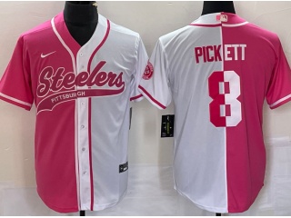 Pittsburgh Steelers #8 Kenny Pickett Spilt Baseball Jersey Pink White