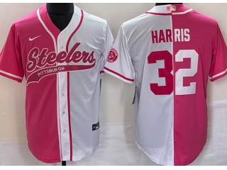 Pittsburgh Steelers #32 Franco Harris Spilt Baseball Jersey Pink White 