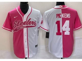 Pittsburgh Steelers #14 George Pickens Spilt Baseball Jersey Pink White 