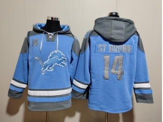 Detroit Lions #20 Barry Sanders Hoodies Baby Blue/Grey