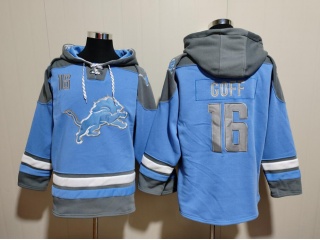 Detroit Lions #16 Jared Goff Hoodies Baby Blue/Grey