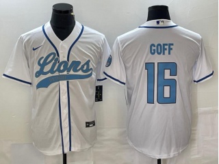 Detroit Lions #16 Jared Goff Baseball Jersey White