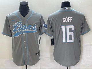 Detroit Lions #16 Jared Goff Baseball Jersey Grey