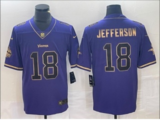 Minnesota Vikings #18 Justin Jefferson Golden Limited Jersey Purple