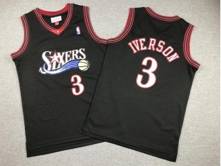 Youth Philadelphia 76ers #3 Allen Iverson Throwback Jersey Black