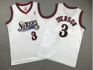 Youth Philadelphia 76ers #3 Allen Iverson Throwback Jersey White