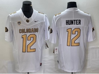 Colorado Buffaloes #12 Travis Hunter With Gold Number Limited Jersey White