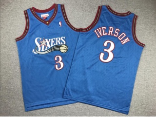 Youth Philadelphia 76ers #3 Allen Iverson Throwback Jersey Blue