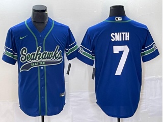 Seattle Seahawks #7 Geno Smith Throwback Baseball Jersey Blue