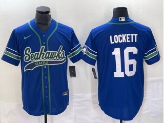 Seattle Seahawks #16 Tyler Lockett Throwback Baseball Jersey Blue