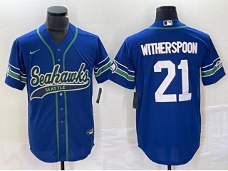 Seattle Seahawks #21 Devon Witherspoon Throwback Baseball Jersey Blue