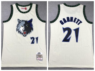 Minnesota Timberwolves #21 Kevin Garnett Throwback Jersey Cream