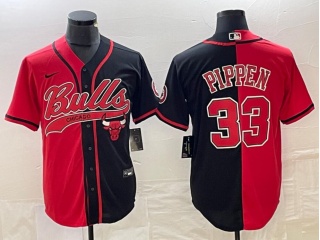 Chicago Bulls #33 Scottie Pippen Split Baseball Jersey Red/Black