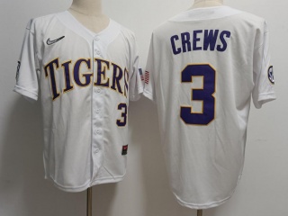 LSU Tigers #3 Dylan Crews Baseball Jersey White