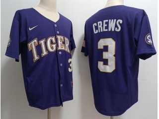 LSU Tigers #3 Dylan Crews Baseball Jersey Purple