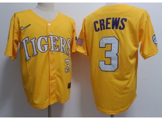 LSU Tigers #3 Dylan Crews Baseball Jersey Yellow