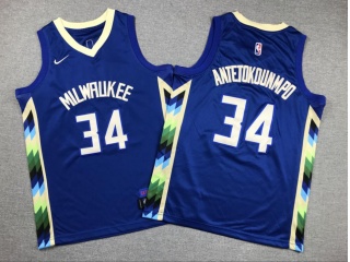 Youth Milwaukee Bucks #34 Giannis Antetokounmpo 2022-23 City Jersey Blue