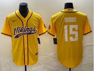 Minnesota Vikings #15 Joshua Dobbs Baseball Jersey Yellow