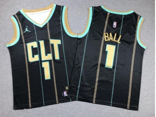 Youth Charlotte Hornets #1 Lamelo Ball 2022-23 City Jersey Black CLT