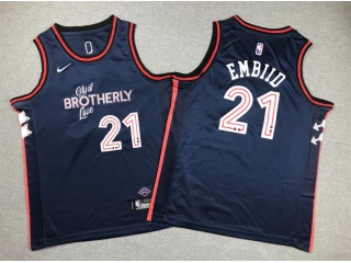 Youth Philadelphia 76ers #21 Joel Embiid 2023-24 City Jersey Navy Blue