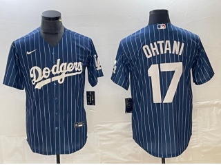 Los Angeles Dodgers #17 Shohei Ohtani Baseball Jersey Blue Pinstripes