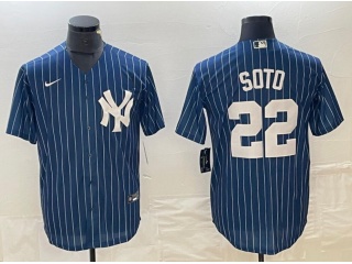 New York Yankees #22 Juan Soto Cool Base Jersey Blue Pinstripes