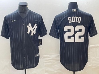 New York Yankees #22 Juan Soto Cool Base Jersey Black Pinstripes