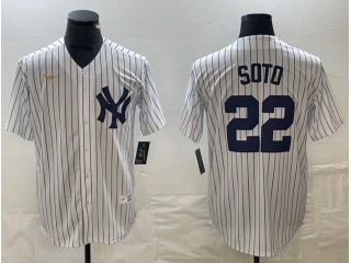 New York Yankees #22 Juan Soto Cooperstown Collection Jersey White Pinstripes