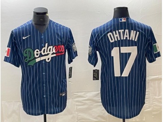 Los Angeles Dodgers #17 Shohei Ohtani Mexico Cool Base Jersey Blue Pinstripes