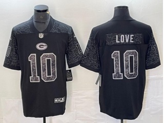 Green Bay Packers #10 Jordan Love RFLCTV Limited Jersey Black