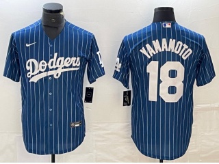 Los Angeles Dodgers #18 Yoshinobu Yamamoto Cool Base Jersey Blue Pinstripes