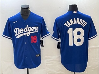Los Angeles Dodgers #18 Yoshinobu Yamamoto with Red Number Cool Base Jersey Blue