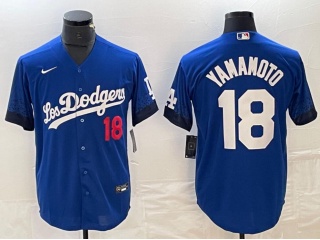 Los Angeles Dodgers #18 Yoshinobu Yamamoto with Red Number Cool Base Jersey Blue City