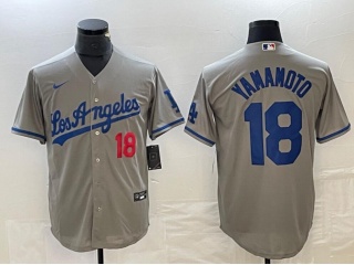 Los Angeles Dodgers #18 Yoshinobu Yamamoto with Red Number Cool Base Jersey Gray