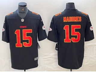 Kansas City Chiefs #15 Patrick Mahomes with Red Number/Gold Fashion Limited Jersey Black