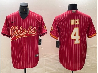 San Francisco 49ers #4 Rice Baseball Jersey Red Pinstripes