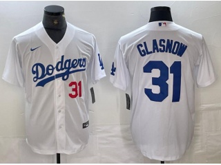 Los Angeles Dodgers #31 Tyler Glasnow Cool Base Jersey White with Red Number