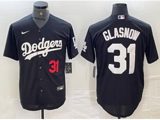 Los Angeles Dodgers #31 Tyler Glasnow Cool Base Jersey Black with Red Number