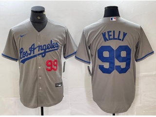 Los Angeles Dodgers #99 Joe Kelly with Red Number Cool Base Jersey Grey